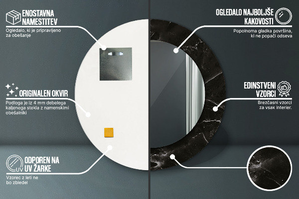 Rund spegel med tryck Marmor sten