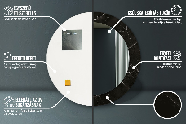 Rund spegel med tryck Marmor sten