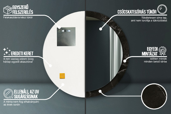 Rund spegel med tryck Marmor sten