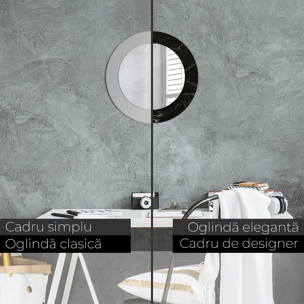 Rund spegel med tryck Marmor sten