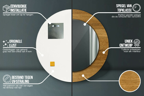 Rund spegel med tryck Rustik ek