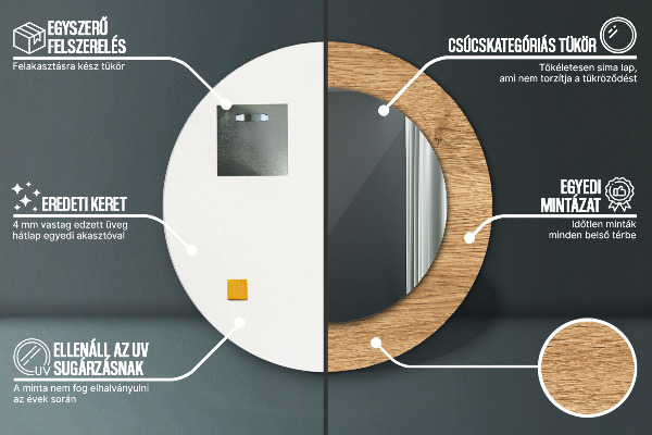 Rund spegel med tryck Trästruktur