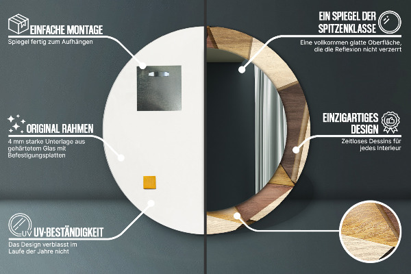 Rund spegel med tryck Geometriskt 3D trä