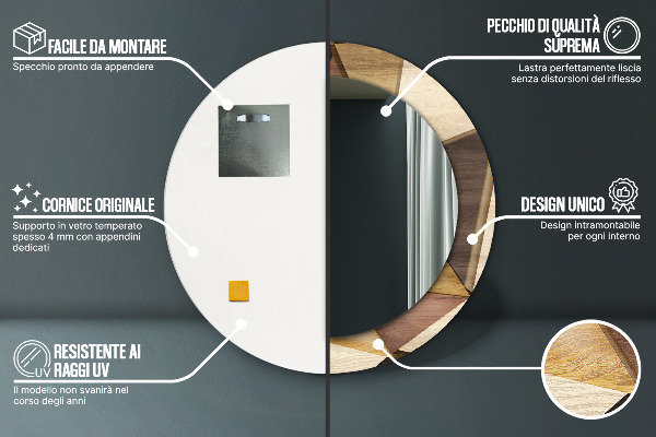 Rund spegel med tryck Geometriskt 3D trä