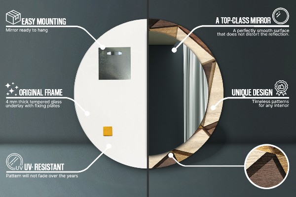 Rund spegel med tryck Geometriskt 3D trä