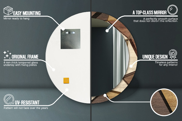 Rund spegel med tryck Geometriskt 3D trä