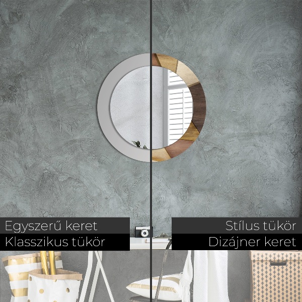 Rund spegel med tryck Geometriskt 3D trä