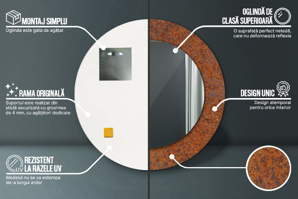 Rund spegel med tryck Rostig metall