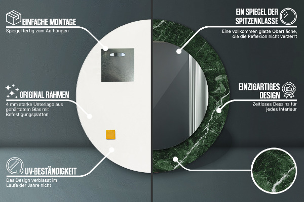 Rund spegel med tryck Grön marmor