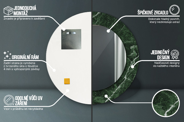 Rund spegel med tryck Grön marmor