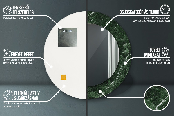 Rund spegel med tryck Grön marmor