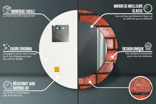 Rund spegel med tryck Rött tegel