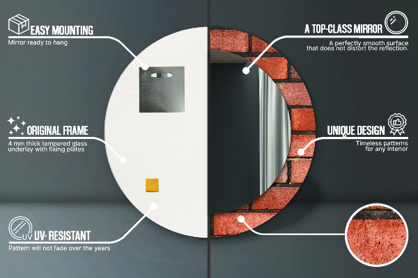 Rund spegel med tryck Rött tegel