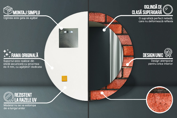 Rund spegel med tryck Rött tegel