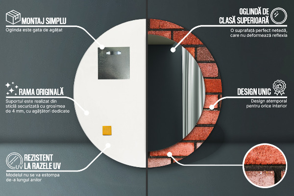 Rund spegel med tryck Rött tegel