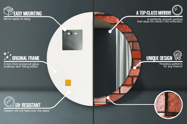 Rund spegel med tryck Rött tegel