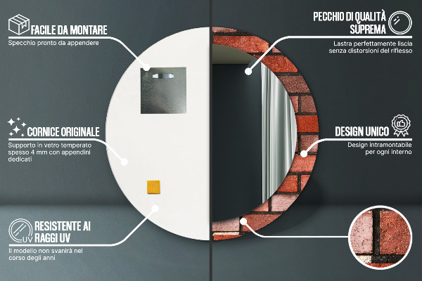 Rund spegel med tryck Rött tegel
