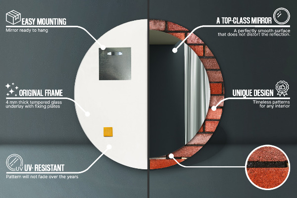 Rund spegel med tryck Rött tegel