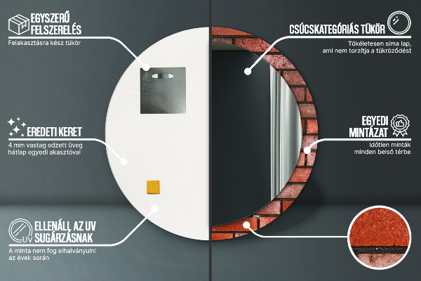 Rund spegel med tryck Rött tegel