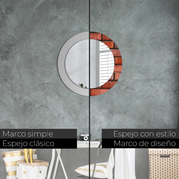 Rund spegel med tryck Rött tegel