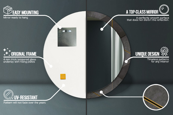 Rund spegel med tryck Grå trianglar
