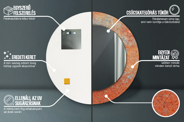 Rund spegel med tryck Rost metall