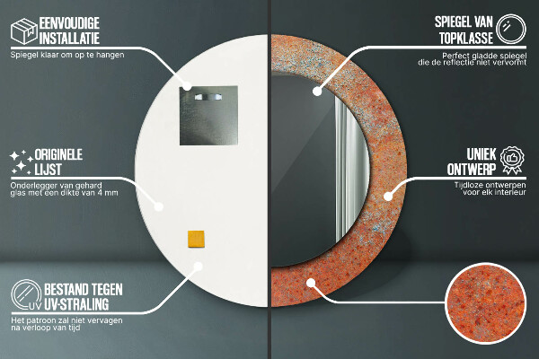 Rund spegel med tryck Rost metall