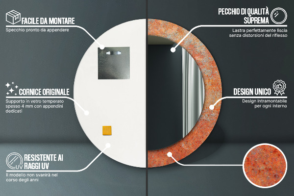 Rund spegel med tryck Rost metall