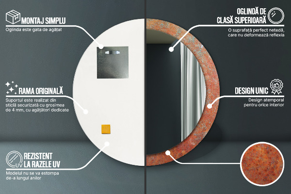 Rund spegel med tryck Rost metall