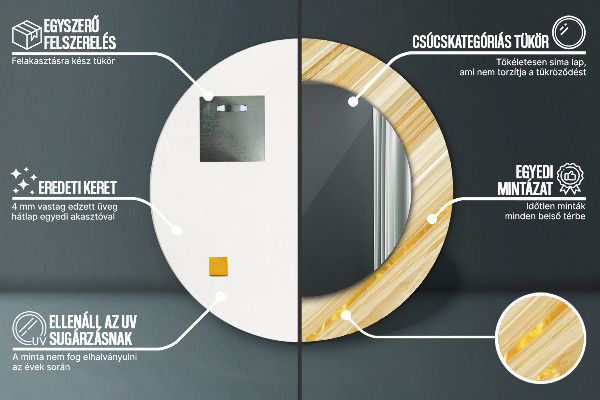 Rund spegel med tryck Guld abstrakt