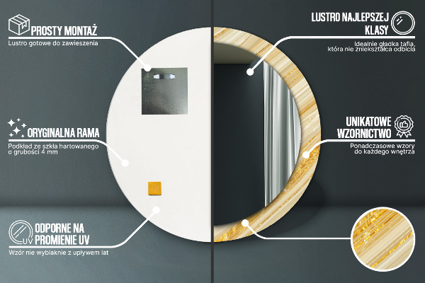 Rund spegel med tryck Guld abstrakt