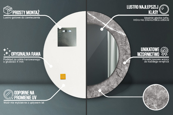 Rund spegel med tryck Rustik marmor