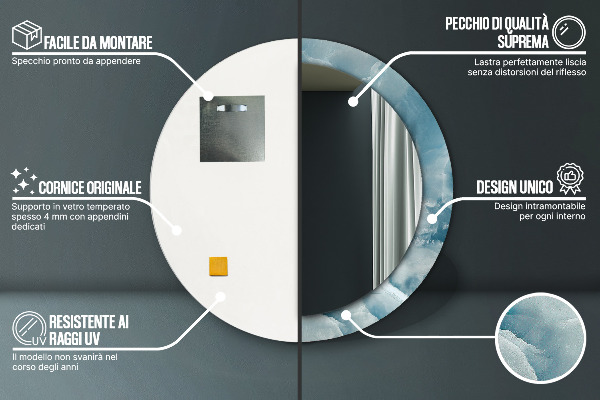 Rund spegel med tryck Blå onyxmarmor