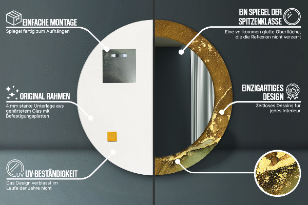 Rund spegel med tryck Metalliska virvlar