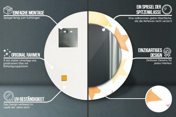 Rund spegel med tryck Pastellstjärnor