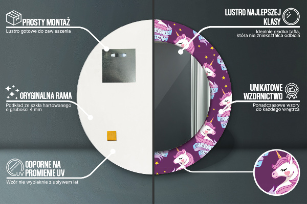 Rund spegel med tryck Enhörningsstjärnor