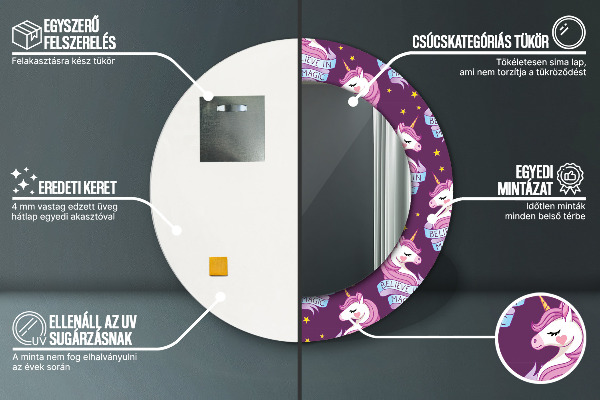 Rund spegel med tryck Enhörningsstjärnor