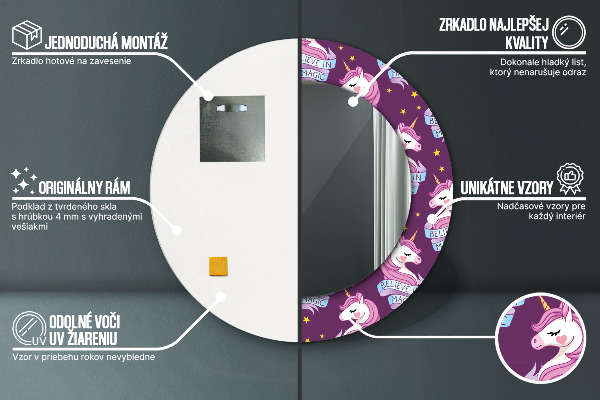 Rund spegel med tryck Enhörningsstjärnor