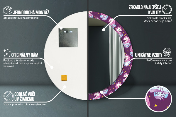 Rund spegel med tryck Enhörningsstjärnor