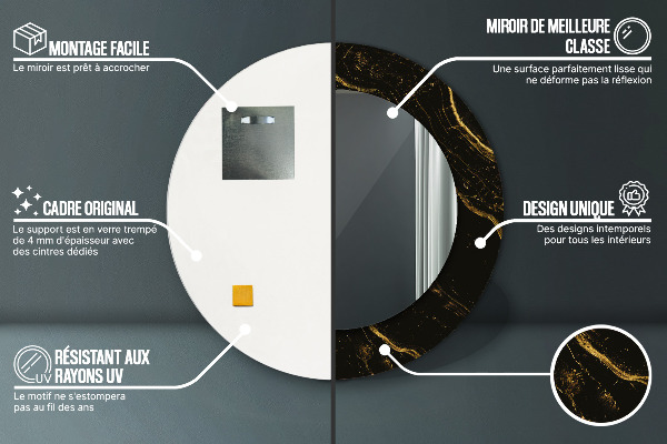 Rund spegel med tryck Svart marmor