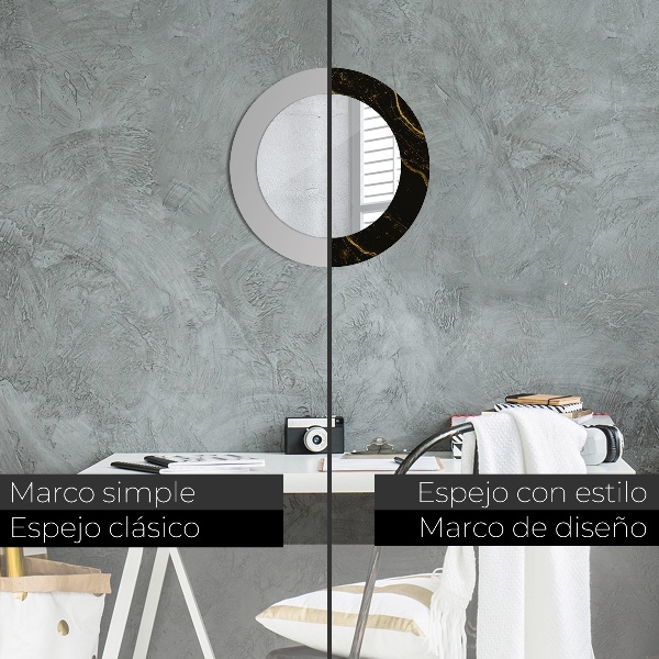 Rund spegel med tryck Svart marmor