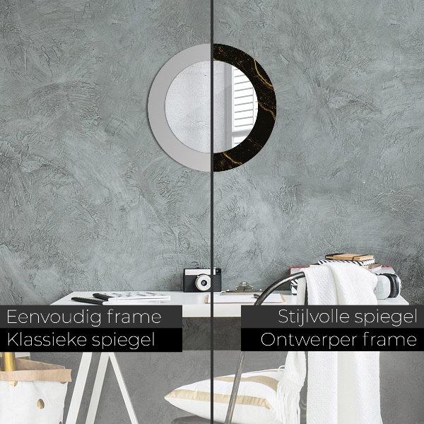 Rund spegel med tryck Svart marmor