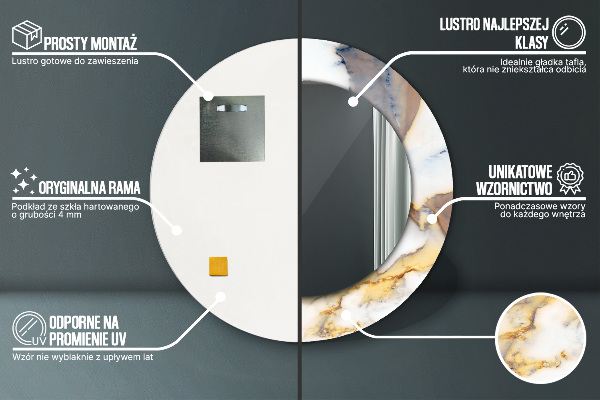 Rund spegel med tryck Vit marmor