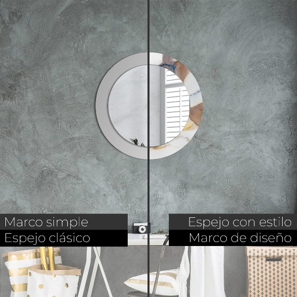 Rund spegel med tryck Vit marmor