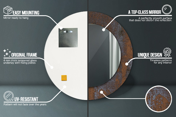 Rund spegel med tryck Metallisk rustik