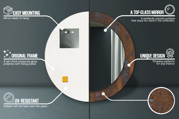 Rund spegel med tryck Metallisk rustik