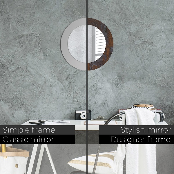 Rund spegel med tryck Metallisk rustik