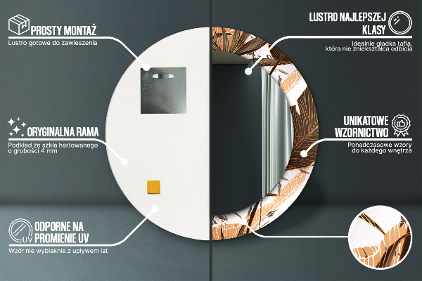 Rund spegel med tryck Palmblad