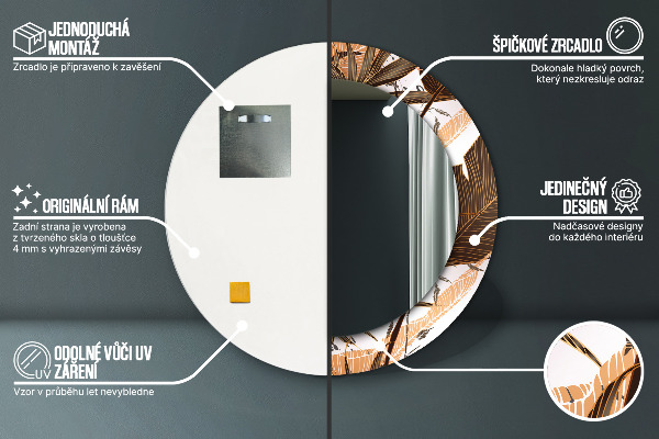 Rund spegel med tryck Palmblad