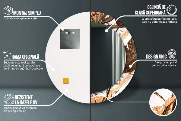 Rund spegel med tryck Palmblad